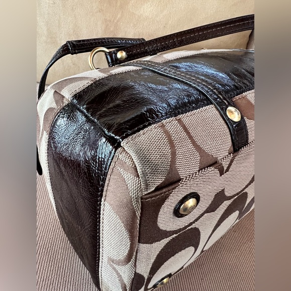 COACH 08 #12430 Signature Stripe Small Duffel/Satchel! Tan/Brass! - Picture 12 of 16